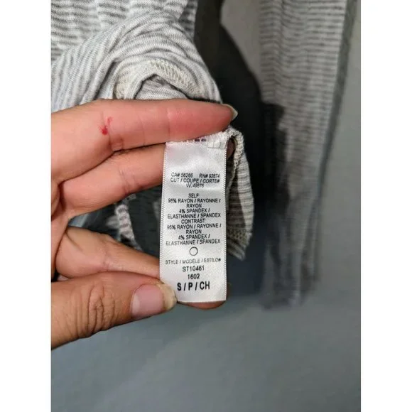 Splendid Small Grey and White Striped Long Sleeve Shirt with Asymmetrical Trim - Picture 5 of 8